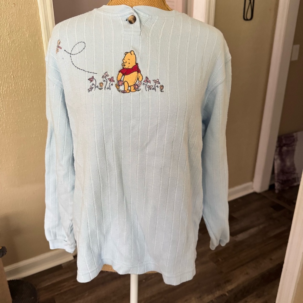 Disney Light Blue Winnie the Pooh Long Sleeve Top with Yellow & Red Embroidery